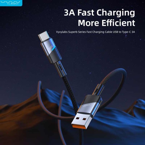 Vyvylabs Superb Series Fast Charging Cable USB to Type-C 3A 1M Dark Gray- VCJLUL-GY